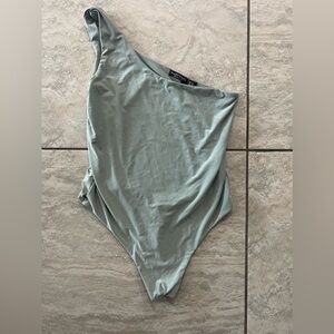 Sage color one shoulder body suit